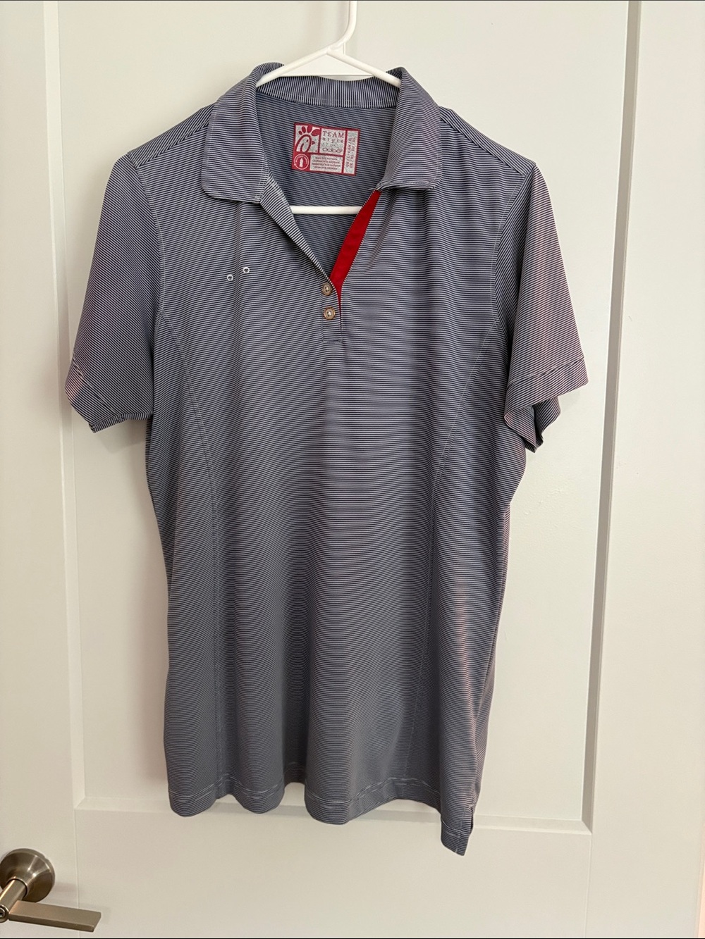Chick-fil-a Associate Shirt-Gray/Navy Striped Short-Sleeve Polo Shirt